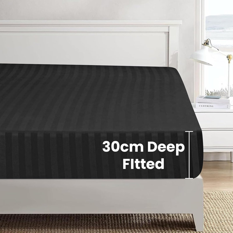 Microfiber Striped Duvet Cover Set with Pillowcases, Double Duvet Cover 2 Pillowcases, Black