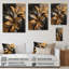 Golden Dahlia Petal II géométrique - décoration murale en bois de dahlia - sur bois de pin naturel-852875942
