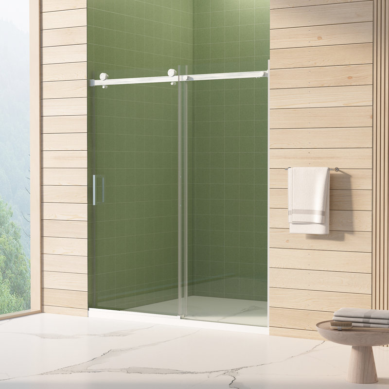 Sliding Shower Door 56" - 60" Wide, 70" High, With 8Mm Tempered Glass, Brushed Nickel Finish, Waterproof And Buffer For Smooth 56 60 Inches Wide 70 Height, Double Side Easy Clean Use