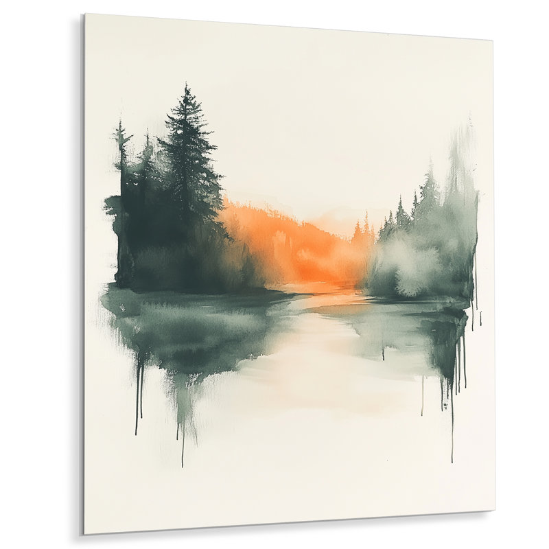Décoration murale en métal représentant des pins au bord de la rivière Amber Forest, H 32 po x l 16 po
