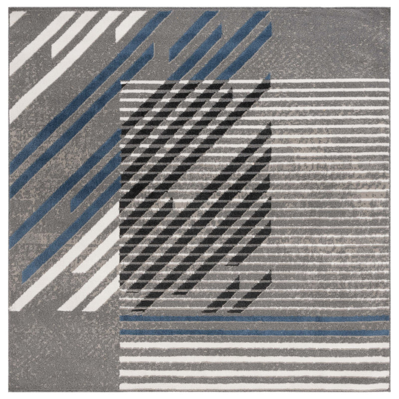 Pyramid Performance Striped Rug, Square 6'7"