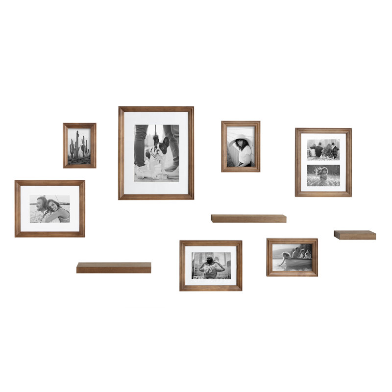 Helf Wood Beveled Picture Frame - Set of 10 with Mat, Natural