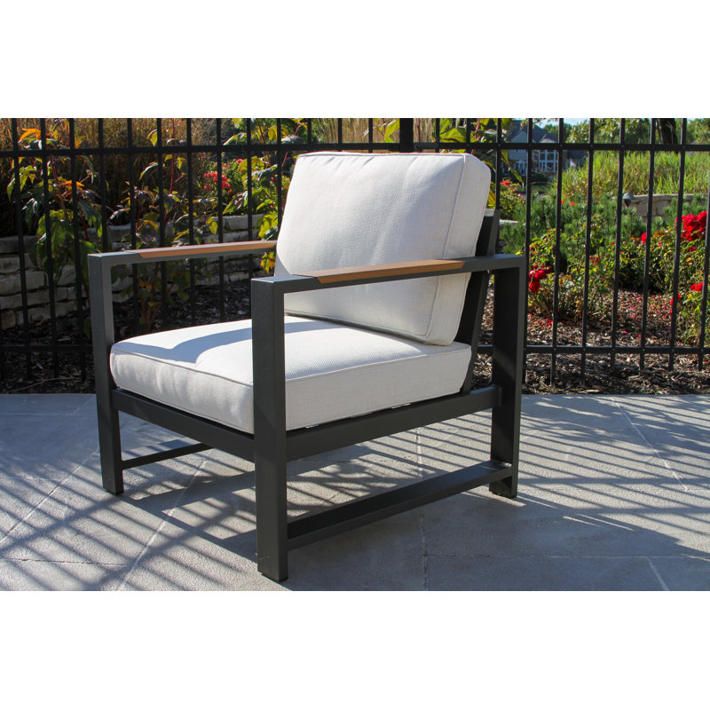 Jayton Black Aluminum 5-Piece Outdoor Lounge Chair & Coffee Table Conversation Set With Cushions, 5 Pcs: Table, 4 Chairs