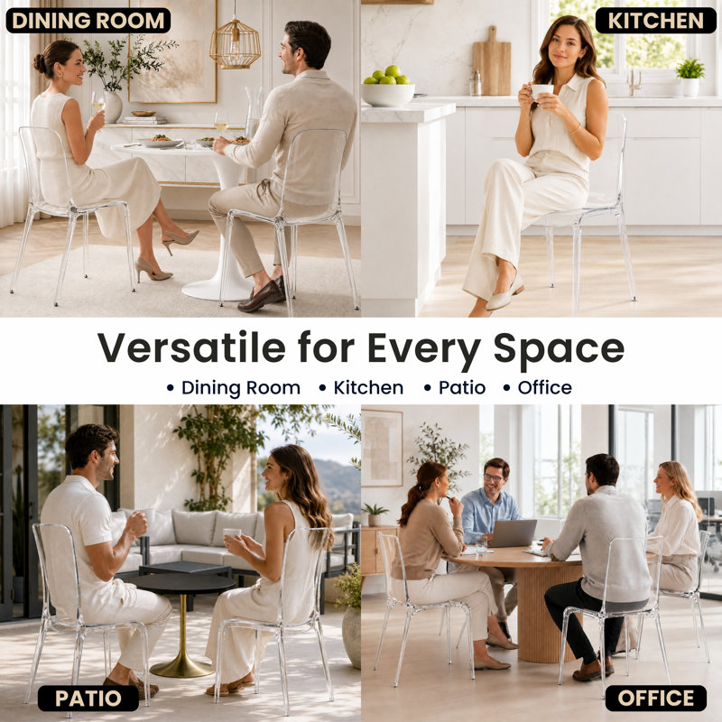 Lade Modern Lucite Dining Chairs – Fully Assembled Stackable Transparent Acrylic Chairs for Kitchen or Dining Room, Clear