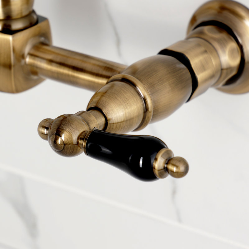 Kingston Brass Duchess Double-Handle 2-Hole Wall-Mount Bridge Kitchen Faucet, Antique Brass