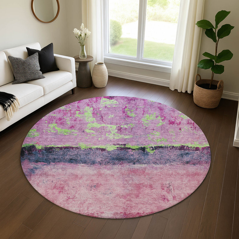 Premium Machine Washable Meidell AMF1716 Abstract Rug, Round 8'