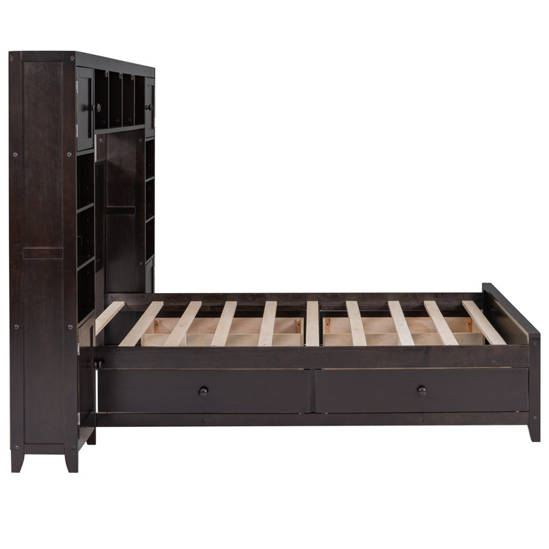 Solid Wood Bookcase Bed, Espresso
