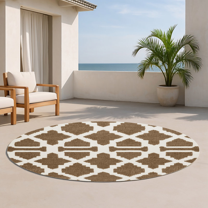 Tapis brun intérieur et extérieur Trellis, Rond 5 pi
