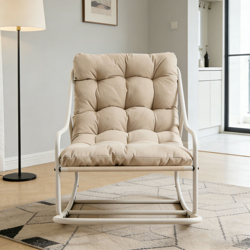 Chaise berçante d'extérieur, coussin confortable, avec coussin doux et épais, Beige
