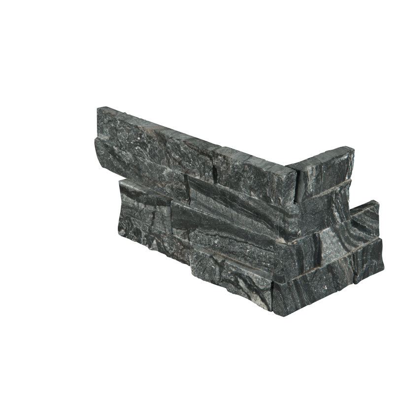 Stonecrest 6 in. x 18 in. Split Face Natural Stone Ledger Corner Wall Tile, Ashen Black