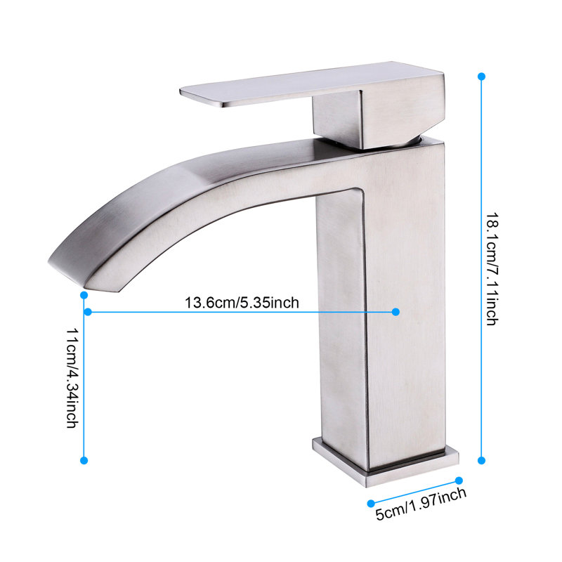 Brushed Nickel Bathroom Vanity Sink Waterfall Faucet With Single Handle - Large Rectangular Spout For Fascinating View And Strong Quality Build Material Control Ideal Water Flow Temperature Stable