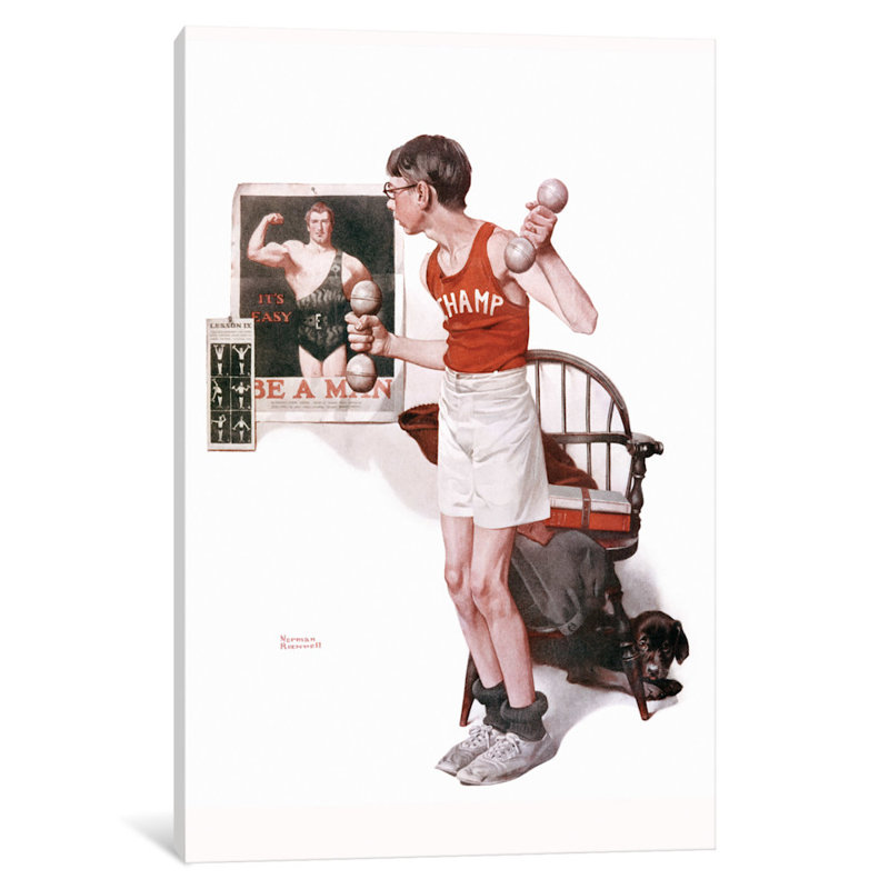 « garçon relevable weights » par norman rockwell, impression sur toile tendue, H 40 po x l 26 po x P 1,5 po