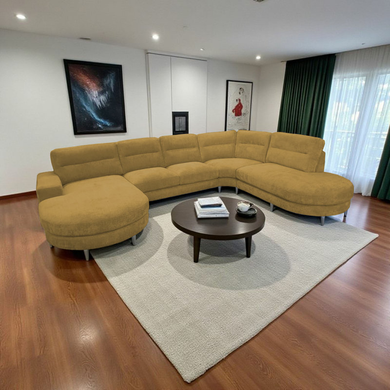 6 Seater Corner Sofa , Brown, Right Hand Facing