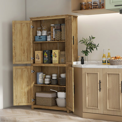 64" Rattan Kitchen Storage Cabinet With Adjustable Shelf