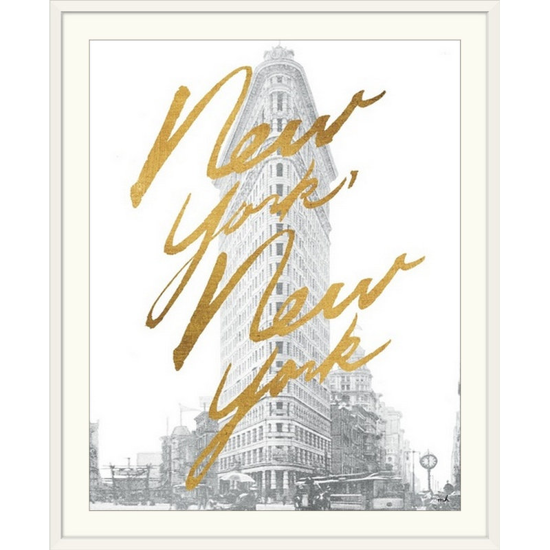 " Gilded New York ", White Frame, 38" H x 32" W x 1" D
