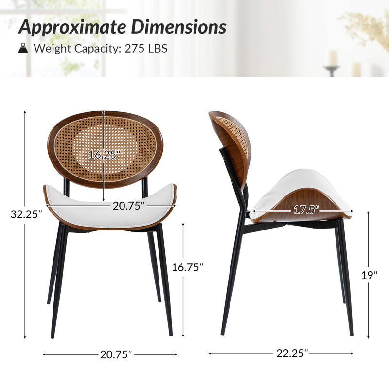 Pateley 20.75"W Modern Dining Chair With Rattan Woven Back, Beige, 6