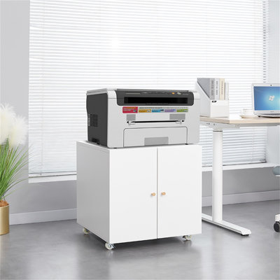  Support pour imprimante Graylen avec rangement, armoire de rangement, classeur, armoire de bureau, avec 4 roulettes