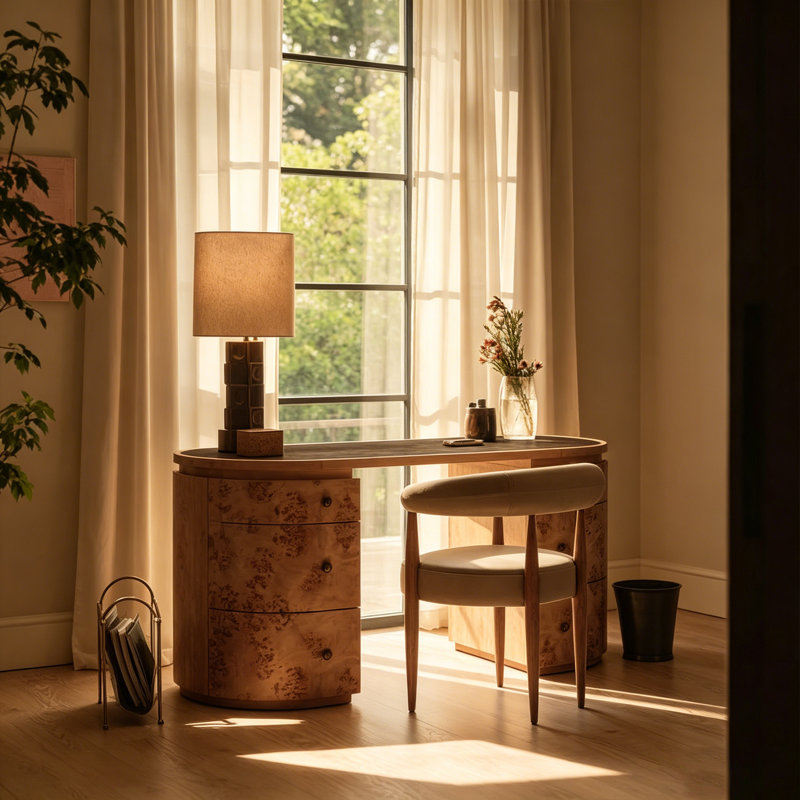 Bureau en frêne massif 47,24 "avec placage de ronce et plateau en marbre, table d'écriture pour la maison