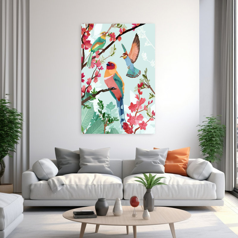 Art contemporain avec colibri abstrait et coloré, H 60 po x l 40 po