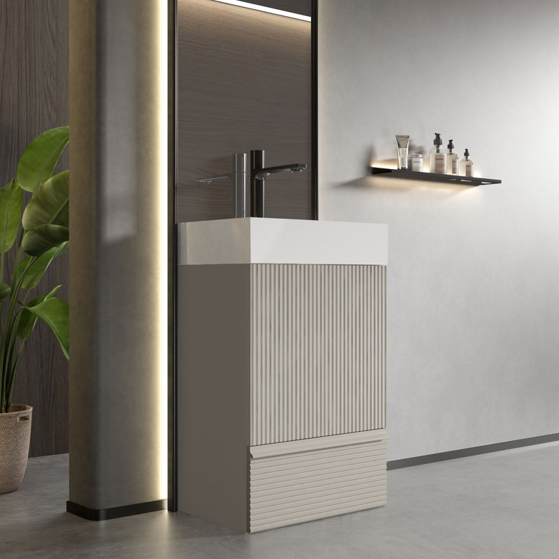 Meuble-lavabo moderne de 20 pouces avec lavabo, fermeture en douceur, lavabo en céramique, porte et tiroir pour petites salles de bain, appartements, hôtels
