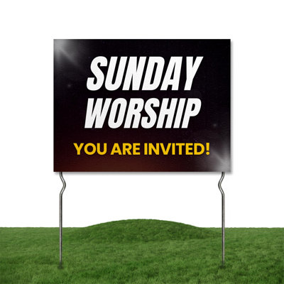 Sunday Worship - You’re Invited! Yard Sign by DC | 24"x18" Double Sided Church Garden Sign with 13” Metal Stakes | Outdoor Signs Waterproof for Lawn, Patio, Sidewalk & House | Set of 2 | Made in USA