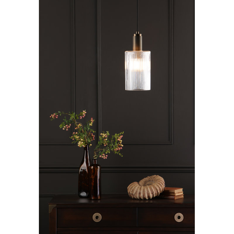 Nikolas 1LT PENDANT CW CYLINDER GLASS, Natural Brass, 156cm H x 15cm W x 15cm D
