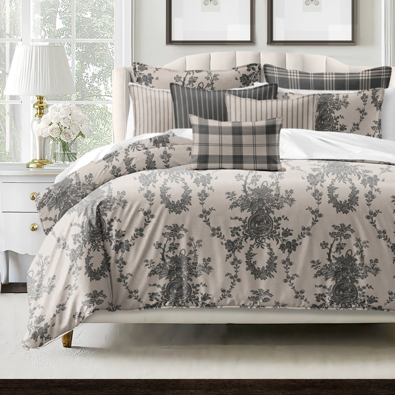 Country Lane Toile Ebony Cotton Comforter Set  8 Piece, Super Queen Comforter + 7 Additional Pieces