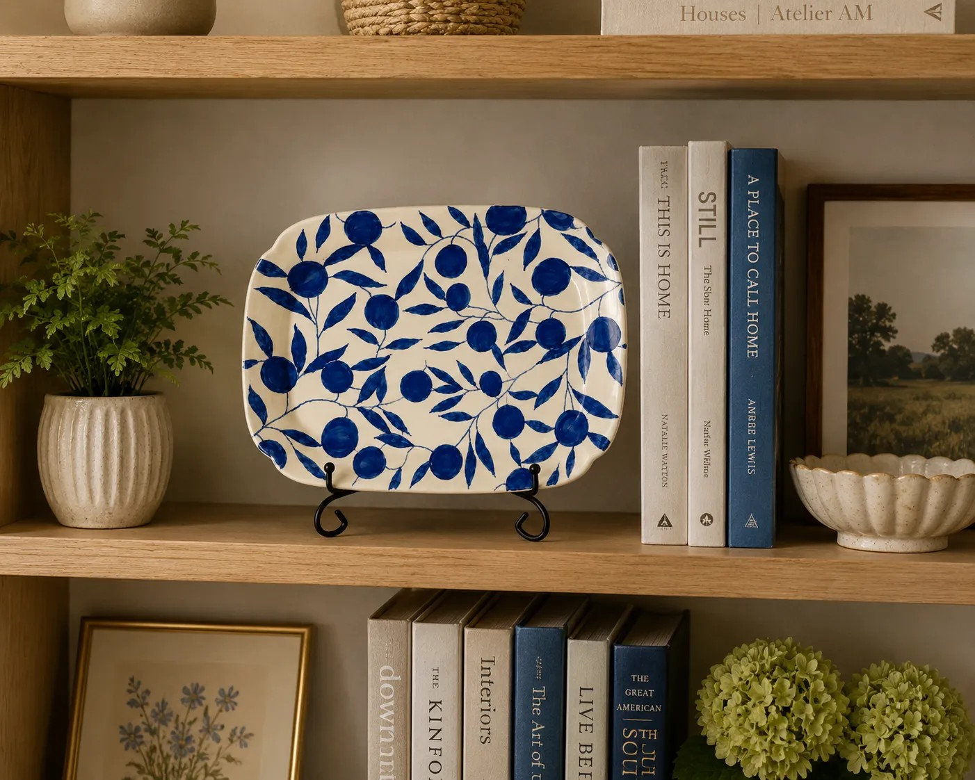 Olivia Golden Brown Plate, Dusty Blue