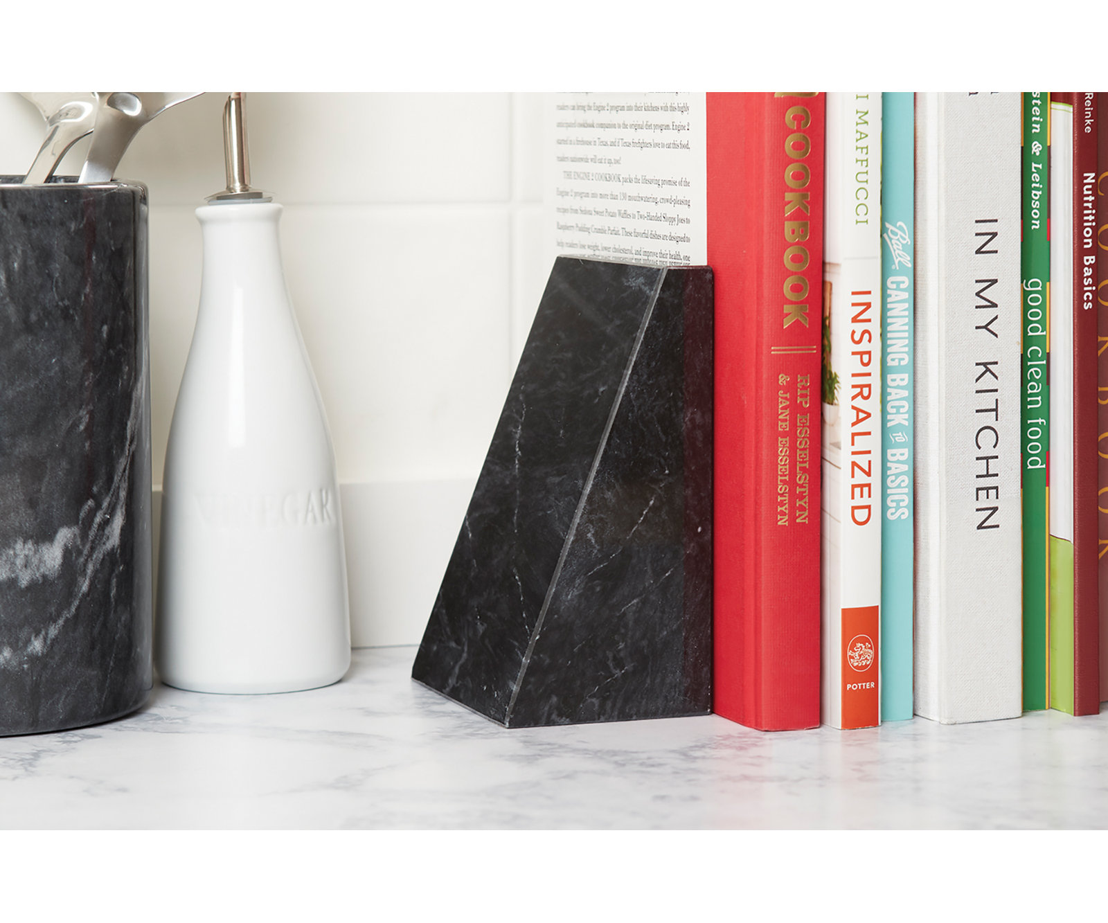 Genuine Marble Office Bookends, Black