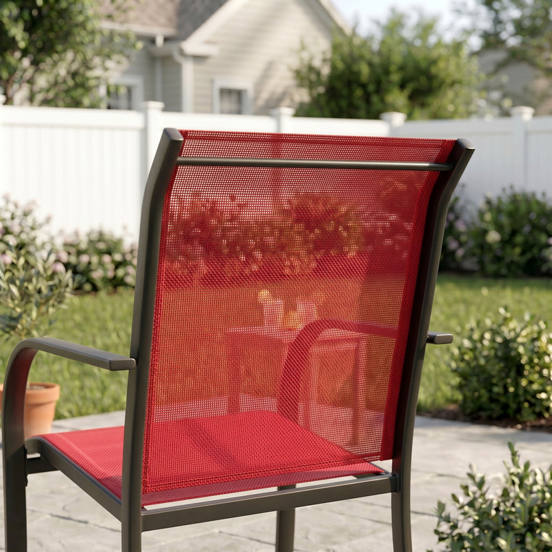 Chaises de salle à manger d'extérieur empilables en patio Textilene, Rouge