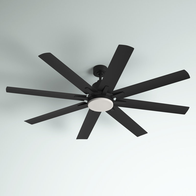 Studley 72" 8 - Blade Outdoor LED Standard Ceiling Fan with Remote Control and Light Kit Included, Black