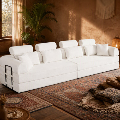 L Shape Modular Sectional Sofa, Compressed Sectional Sofa Modern Minimalist Style Corduroy Couch, Unfold into a Bed, Space-Efficient Design for Comfor