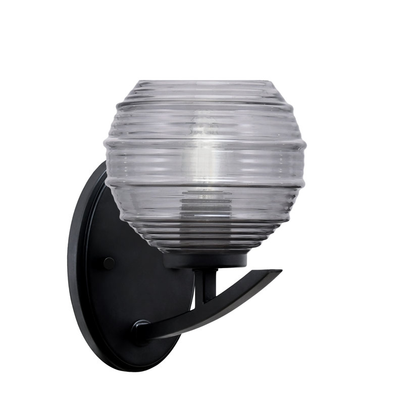 Kurve Wall Sconce With 6" Ribbed Glass, Matte Black, Smoke