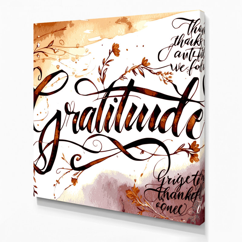 «Thanksgiving Thankfulness citations», art mural sur toile beige, H 8 po x l 8 po