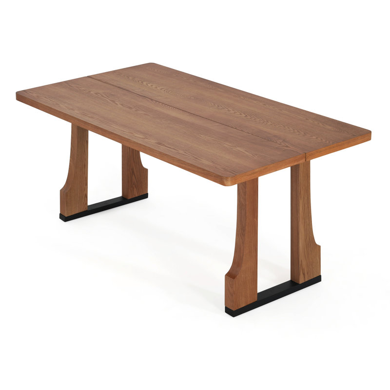 Table de salle à manger rectangulaire 63 "avec apparence naturelle pour la cuisine et la petite maison - sièges 4 6, bois massif +, imperméable, nécessitant peu d'entretien, finition piédestal