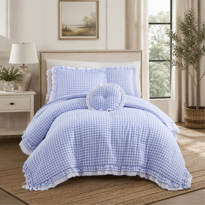 Ensemble d'édredon, 3 pièces - simple / simple TG, Bleu Gingham