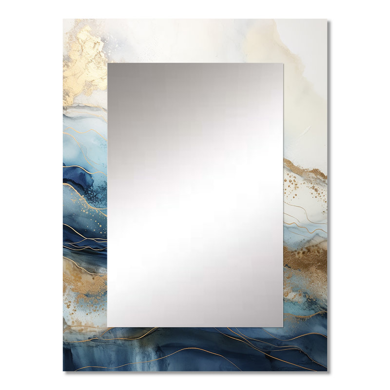White And Blue Goldern Abstract River - Northern Lights Wall Mirror, Traditional Decorative Mirror, Printed Metal Art