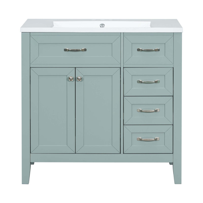 Meuble-lavabo vert 36 po avec lavabo, structure solide et panneau de fibres à densité moyenne, conception autoportante moderne