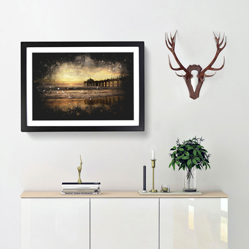 Sunset Behind The Pier - Single Picture Frame Print on MDF, 45cm H x 63cm W x 2cm D, Black Framed