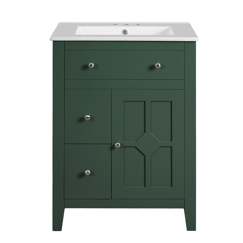 24" Bathroom Vanity With Premium Ceramic Basin, Green