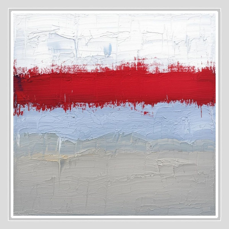Textured Abstract in Red and Gray - Framed Canvas Wall Art, 16" H x 16" W, White