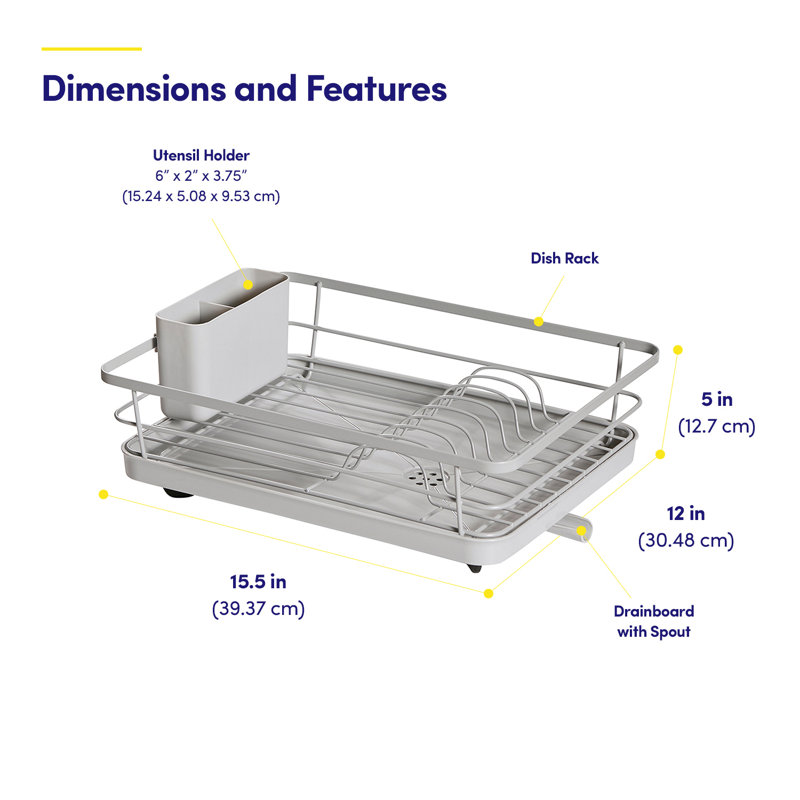 3-piece Multi-functional Dish Drying Rack With Drain Board & Utensil Holder - Black, Silver