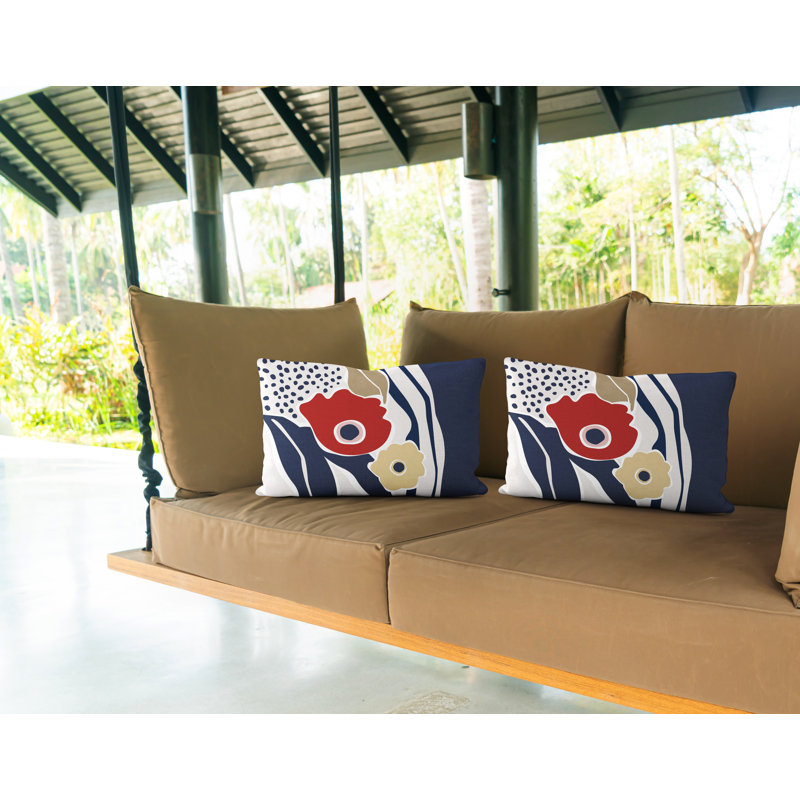 Housse et insert de coussin rectangulaire en polyester pour l'intérieur et l'extérieur, Rouge / Bleu marine / Beige