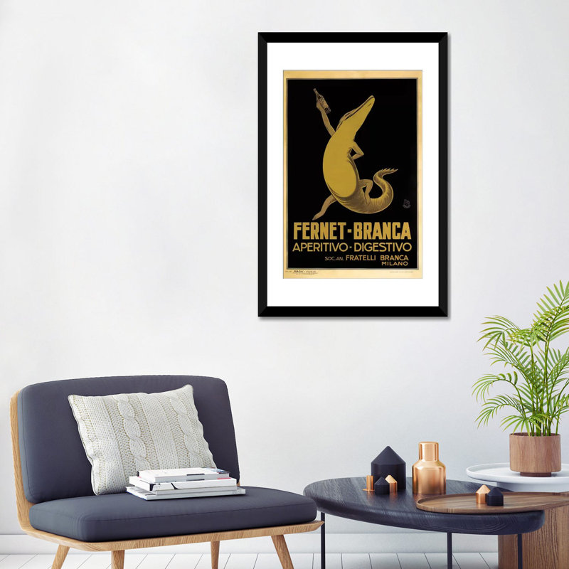 « fernet-branca, croc », reproduction d’impression sur toile, H 24 po x l 16 po x P 1 po, Papier d'art encadré noir, Blanc