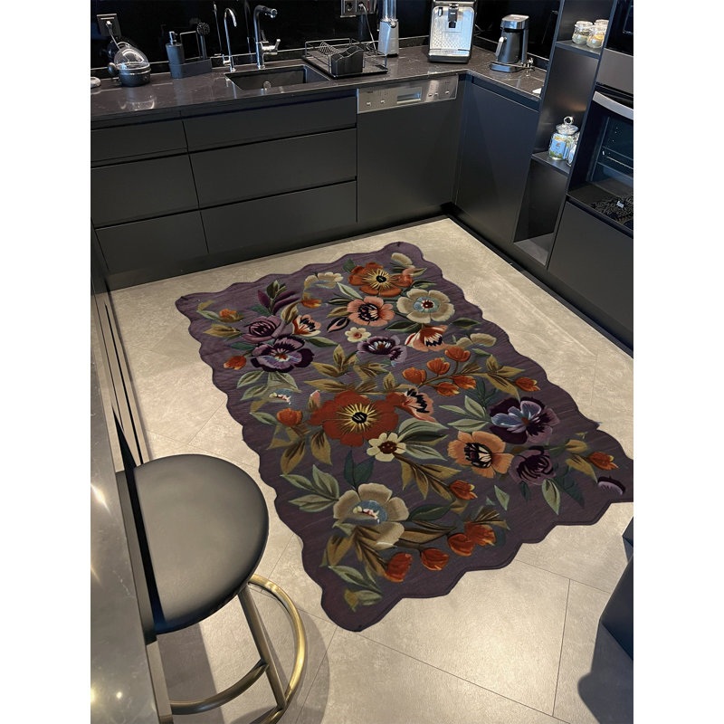 Tapis décoratif moderne à motifs floraux et roses Shape Collection, Tapis de couloir 3 pi 9,81 po x 9 pi 10,11 po