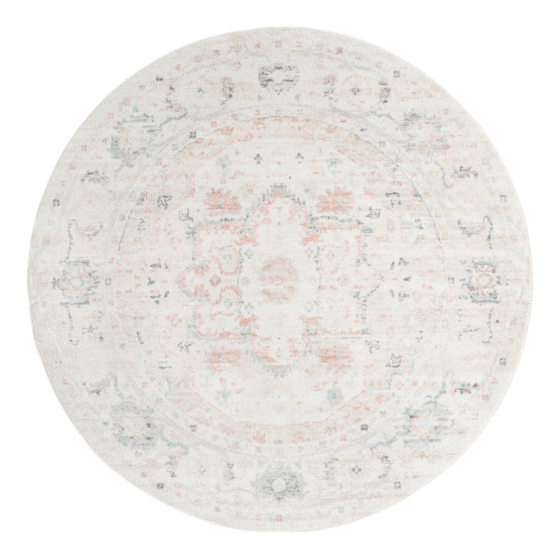 Hagood Oriental Area Rug in Ivory, Round 7'1"