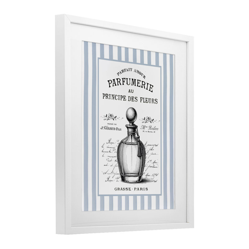 Impression rétro sous verre sur fond rayé, design par lettré et doublé, H 16 po x l 13 po, Cadre blanc côtier