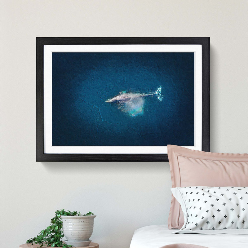 Swimming Dolphin - Picture Frame Painting Print, 27cm H x 36cm W x 2cm D, Black Framed