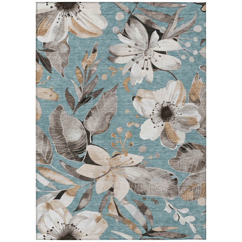 Machine Washable Indoor/Outdoor Millner ACN2260 Floral Rug, Rectangle 9' x 12'