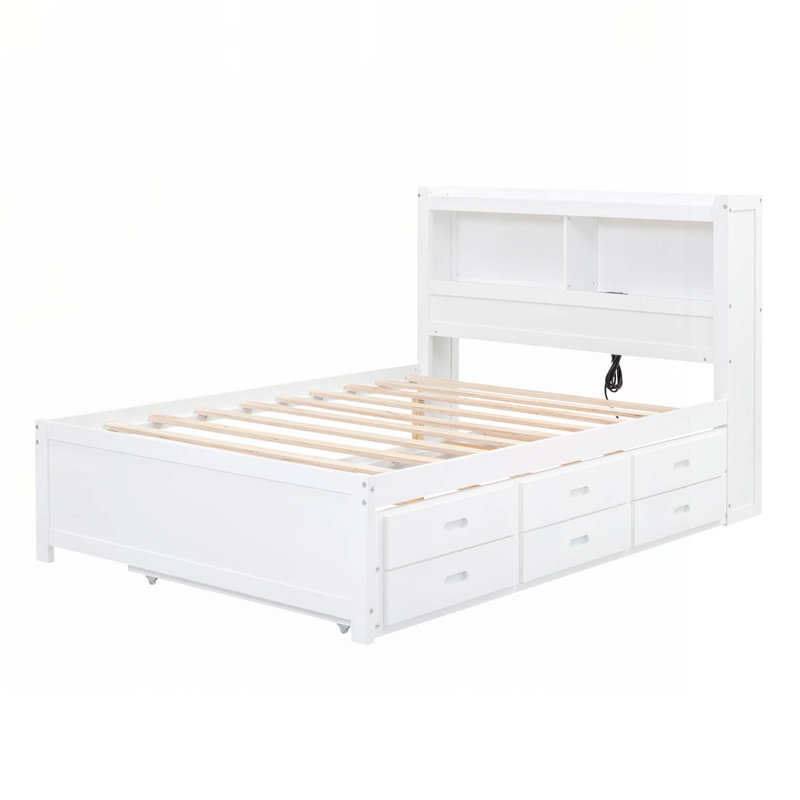 Amayas Solid Wood Standard Bed with Drawers, White